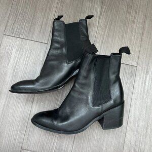 Tony Bianco Black Genuine Leather Block Heel Chelsea Boots Size 8